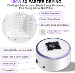 Portable UV LED Nail Lamp | 180W Ultra Long Power Storage
