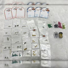 Navratri Nail Art Combo Kit – 25Pcs Charms, Gold & Silver Glitter, 4 Color Caviar Balls & 6 Press-On Nail Cards