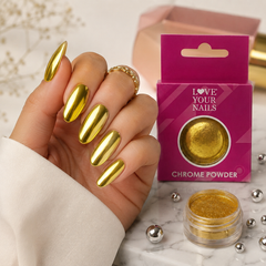 Golden Chrome Love Your Nails – Mirror Shine Nail Chrome Powder for Professional Nail Art & Metallic Nail Designs