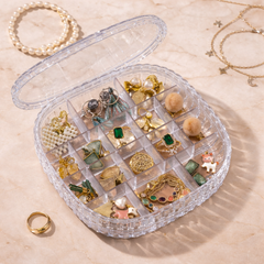 Transparent Jewelry Storage Box with Compartments | Clear Organizer Case for Earrings, Rings, Necklace & Accessories