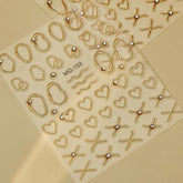 3D Metallic Nail Stickers with Rhinestones | Gold & Silver Nail Art Stickers | Chrome Nail Sticker