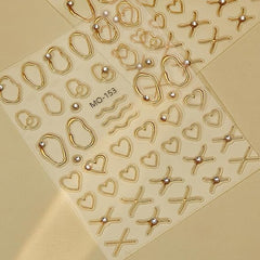 3D Metallic Nail Stickers with Rhinestones | Gold & Silver Nail Art Stickers | Chrome Nail Sticker