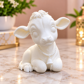 Cute Baby Cow 3D Printed Figurine – 100mm White Mini Cow Idol for Home, Temple & Gifting