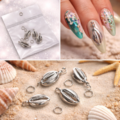 Oxidised Silver Cowrie Shell Nail Charms for Nail Art