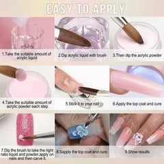 Acrylic Wooden Handle Nail Brush No. 12, No. 10 & No. 8 Professional Acrylic Nail Extension Brush Set