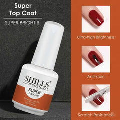 15ml Super Top Coat Gel Polish SHILLS Professional – High Shine No Wipe UV LED Nail Top Coat