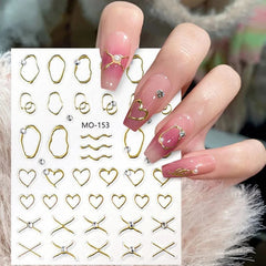 3D Metallic Nail Stickers with Rhinestones | Gold & Silver Nail Art Stickers | Chrome Nail Sticker