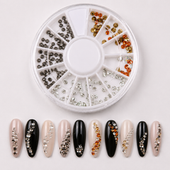 12 Grid Mix Diamond Nail Art Rhinestone Wheel | Mixed Crystal Nail Decoration for DIY Manicure