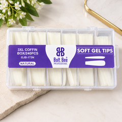 3XL Coffin Soft Gel Tips Bolt Bee 240 PCS – Natural Full Cover Nail Tips