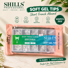 Short French Almond Soft Gel Tips SHILLS Professional 600PCS/Box, 12 Sizes