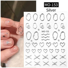 3D Metallic Nail Stickers with Rhinestones | Gold & Silver Nail Art Stickers | Chrome Nail Sticker
