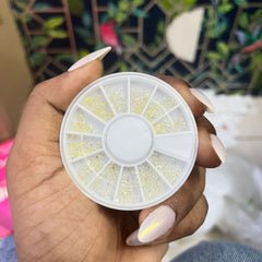 OFF WHITE Crystal Diamond Nail Art Rhinestone Wheel – 12 Grid Nail Decoration Set