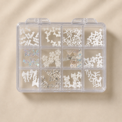 White Nail Art Decoration Box | Mixed 12 Grid 3D Decoration for Nail Art