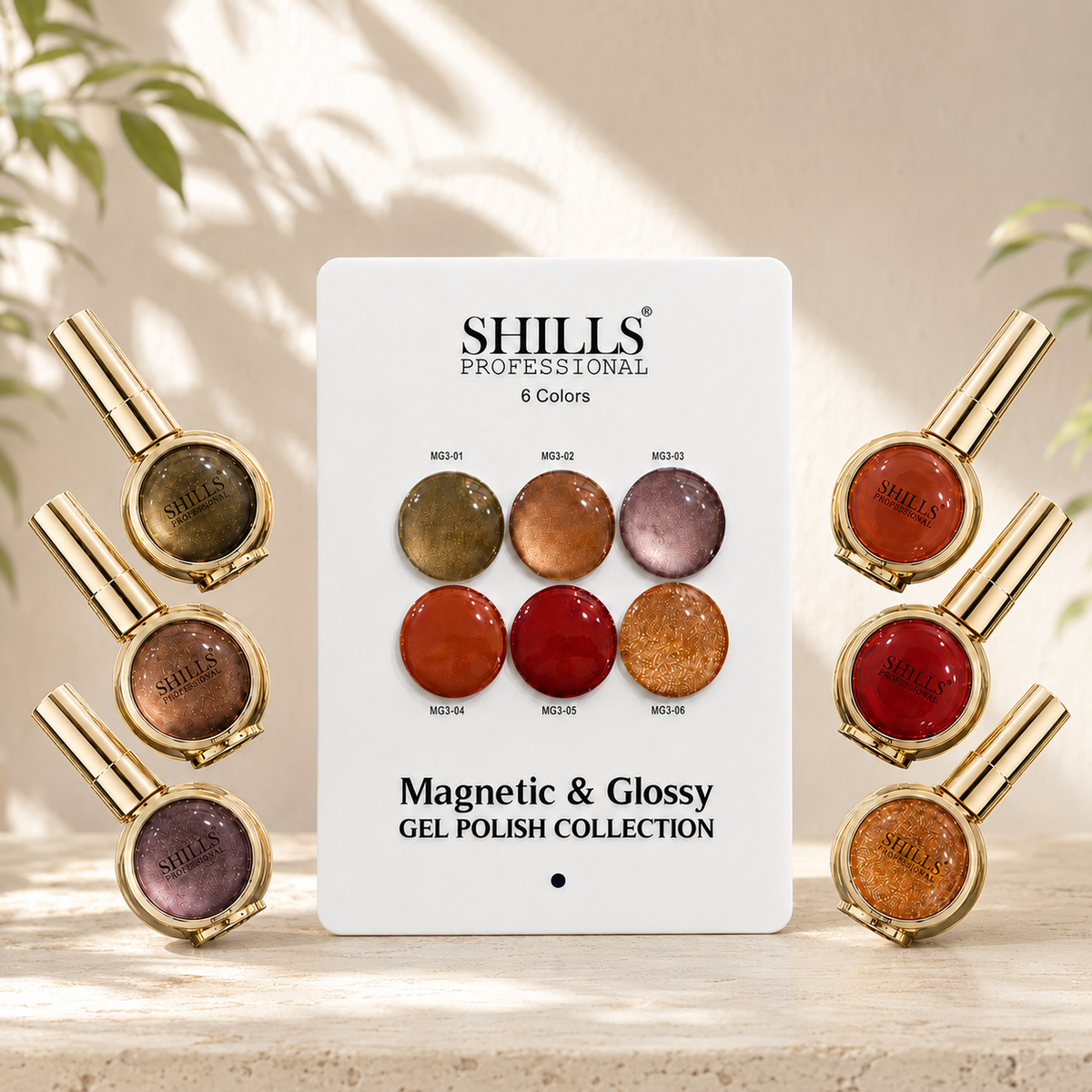 6 Color Gel Polish Set SHILLS Professional – 3 Cat Eye, 2 Gel Polish & 1 Glitter