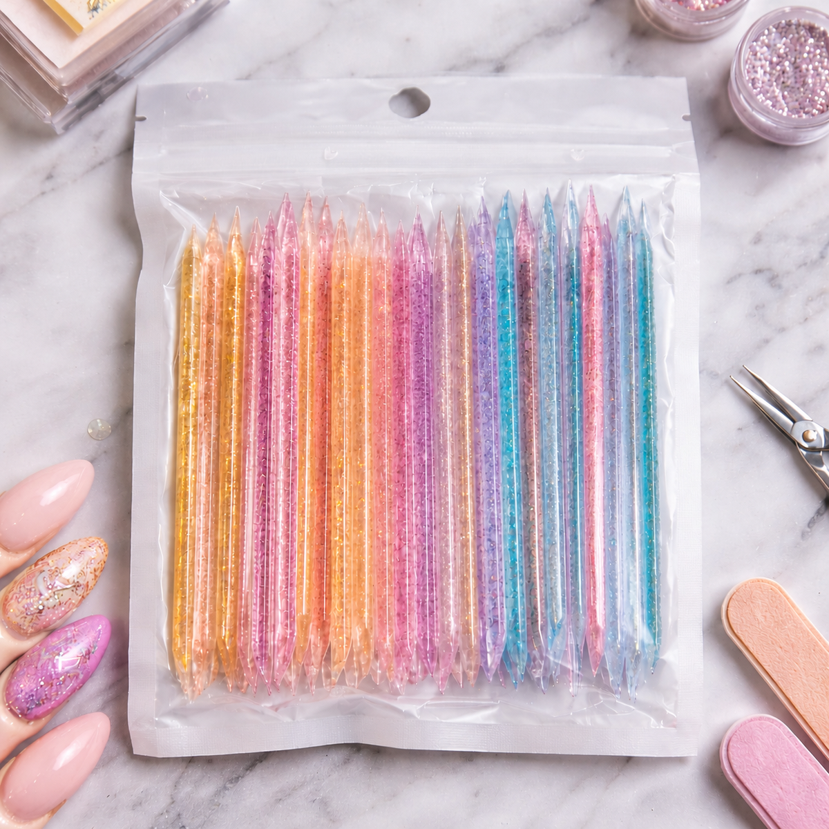 9cm Acrylic Cuticle Sticks for Nail Art | Dual Side Nail Cleaning & Manicure Tool