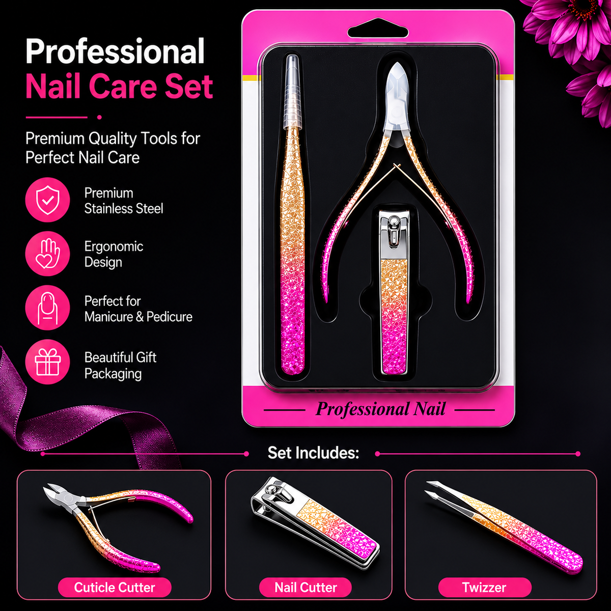 Professional Nail Care Set 3 in 1 – Premium Stainless Steel Manicure & Pedicure Tools Kit