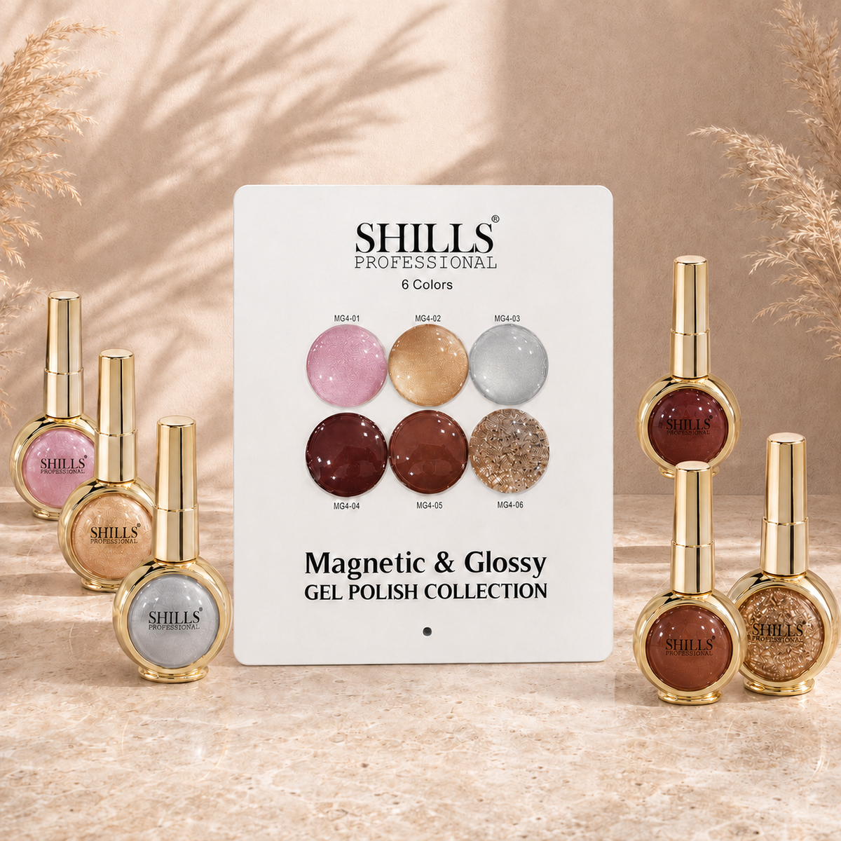 6 Color Gel Polish Set SHILLS Professional – 3 Cat Eye, 2 Gel Polish & 1 Glitter