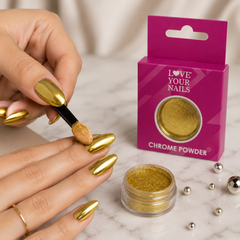 Golden Chrome Love Your Nails – Mirror Shine Nail Chrome Powder for Professional Nail Art & Metallic Nail Designs