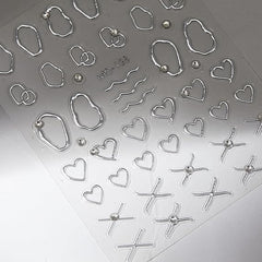 3D Metallic Nail Stickers with Rhinestones | Gold & Silver Nail Art Stickers | Chrome Nail Sticker