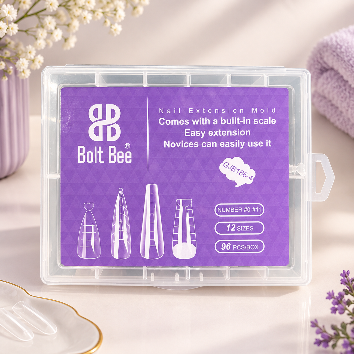 Nail Extension Mold Tips Bolt Bee | GJB186-4 – 12 Sizes, 96PCS |Box