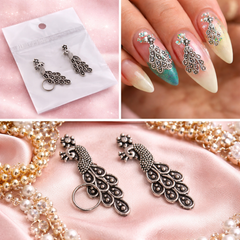 3D Peacock Nail Charms for Navratri Nails