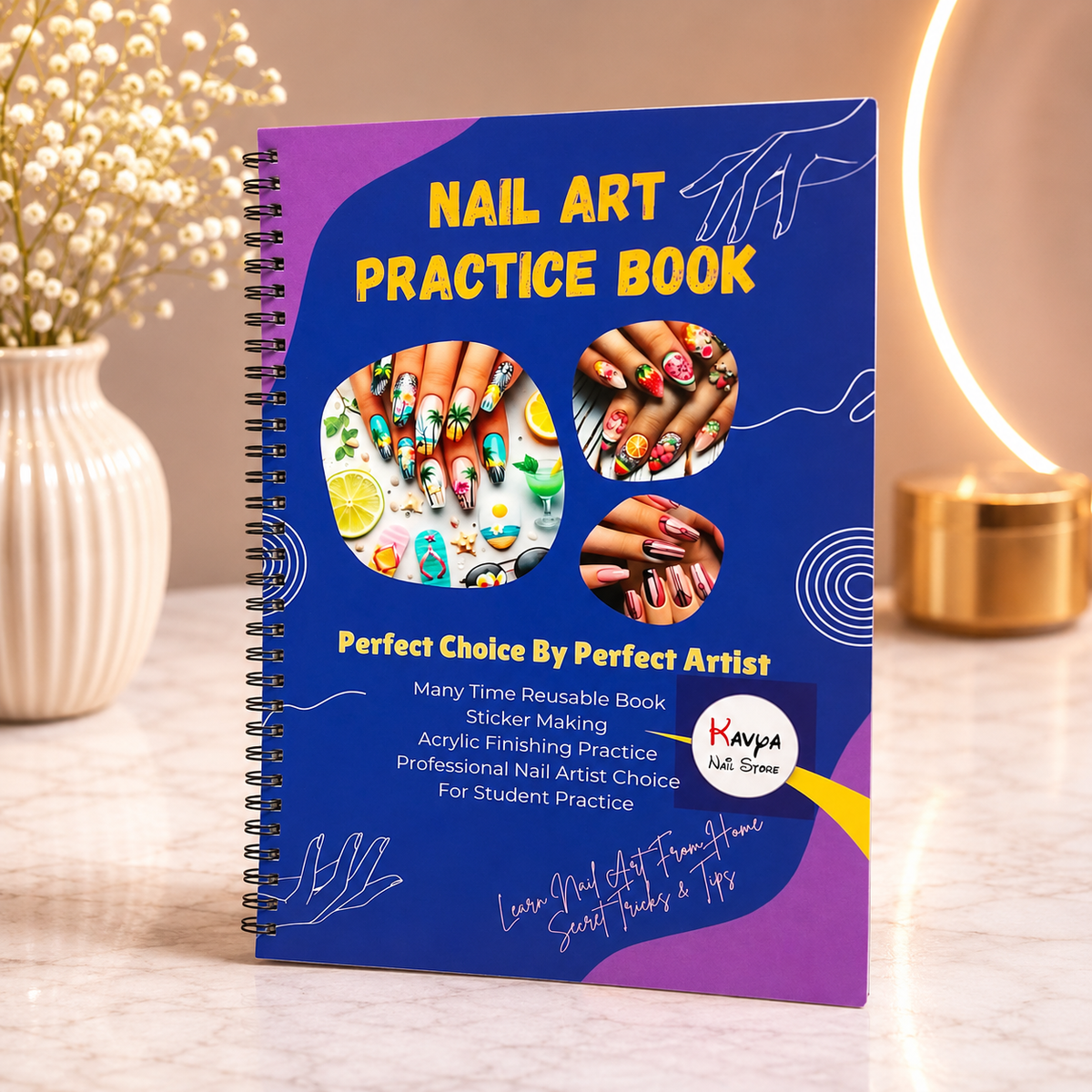 Practice Book for Beginners & Professionals Nail Art | Reusable Nail Art Training Book | Acrylic & Sticker Practice Book