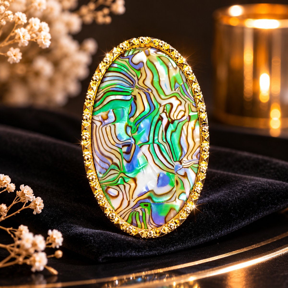 Luxury Oval Marble Nail Art Charm | 3D Nail Decoration Stone with Golden Border | Premium Nail Jewelry Accessory