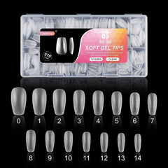 Coffin Tips Bolt Bee Soft Gel Tips – 510 PCS | Clear Nail Extension | 15 Sizes | GJB 189