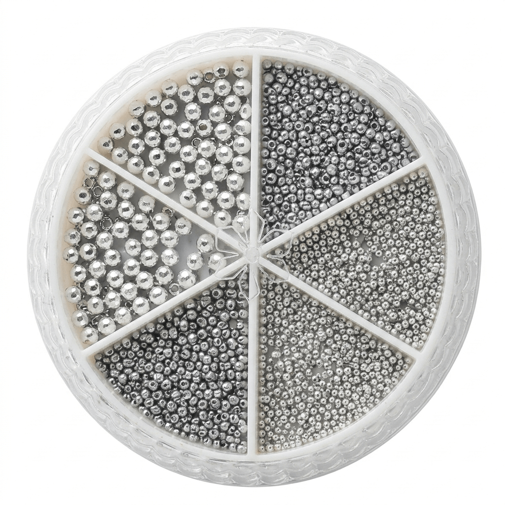 Silver Caviar Nail Art Balls 6 Grid Box | Small Metallic Beads for Nail Decoration