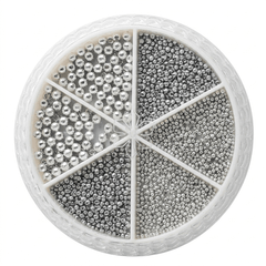 Silver Caviar Nail Art Balls 6 Grid Box | Small Metallic Beads for Nail Decoration