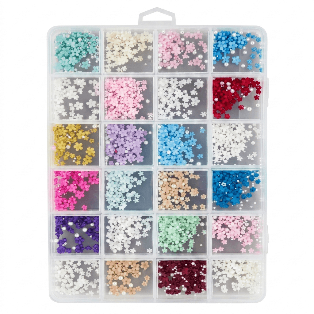 Multicolor Mini Flower Box for Nail Art – Small Floral Nail Decorations