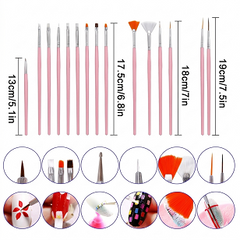 15pcs Nail Art Brush Set Professional Nail Design Brushes for Gel Polish, Acrylic & Nail Art