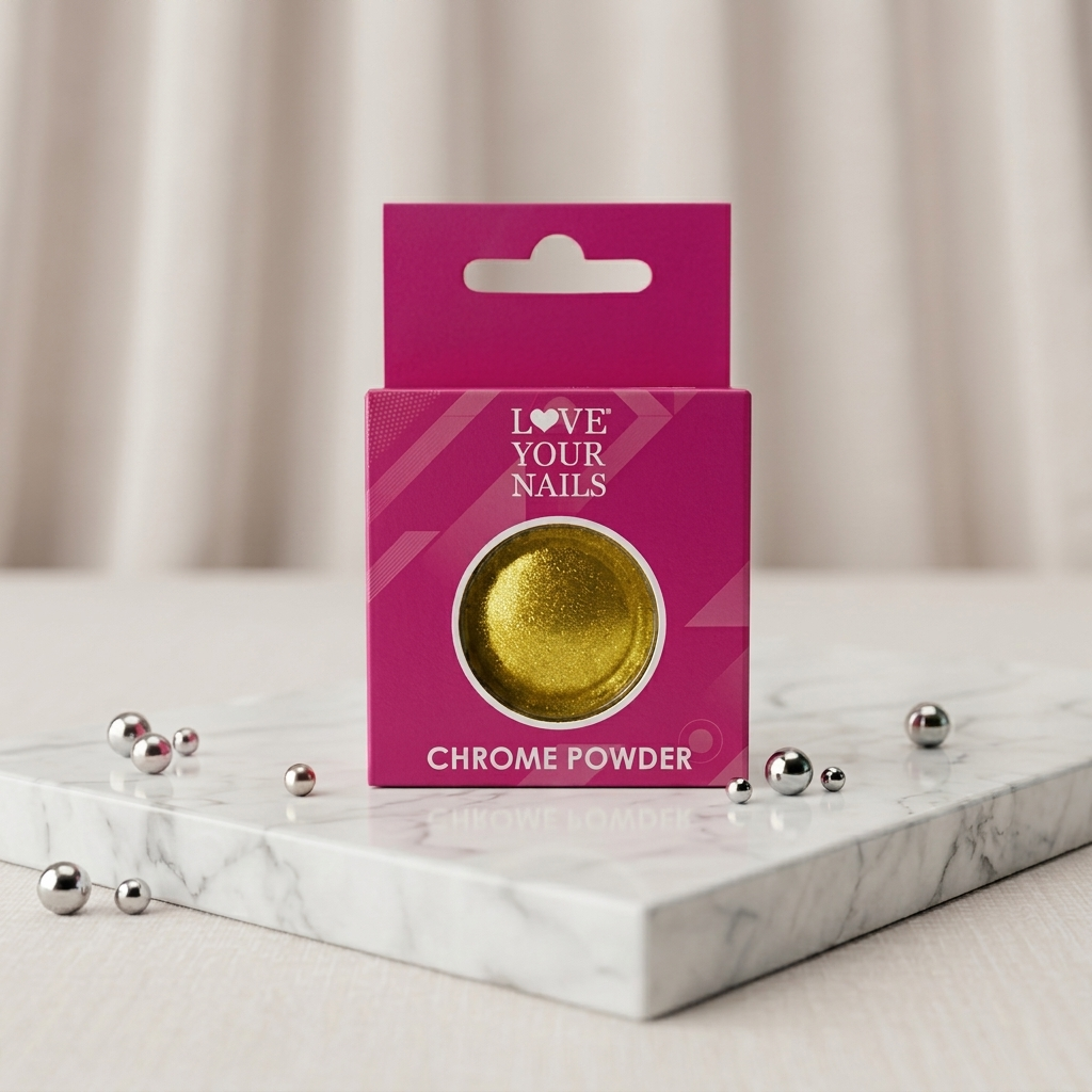 Golden Chrome Love Your Nails – Mirror Shine Nail Chrome Powder for Professional Nail Art & Metallic Nail Designs