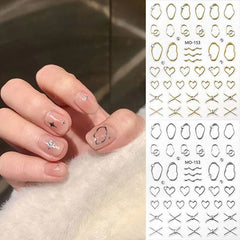3D Metallic Nail Stickers with Rhinestones | Gold & Silver Nail Art Stickers | Chrome Nail Sticker