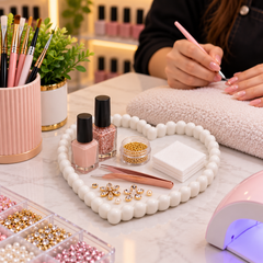 White Heart Shaped Beaded Tray | Nail Art Accessories & Jewelry Organizer
