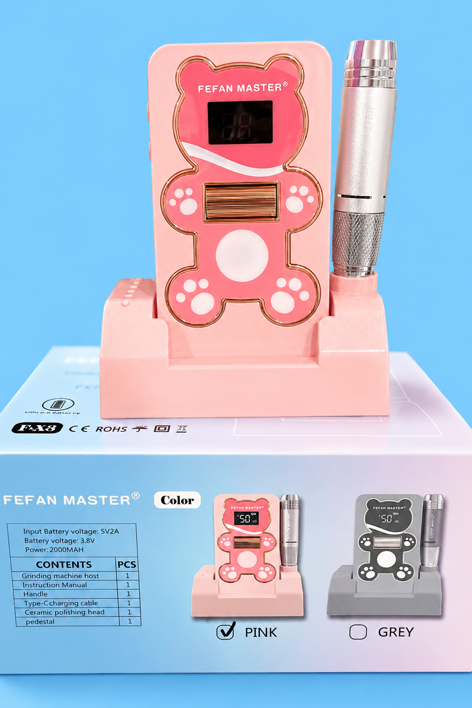 Nail Drill Machine Fefan Master Professional Rechargeable Electric Nail File for Gel & Acrylic Nails ( PINK AND GRAY )