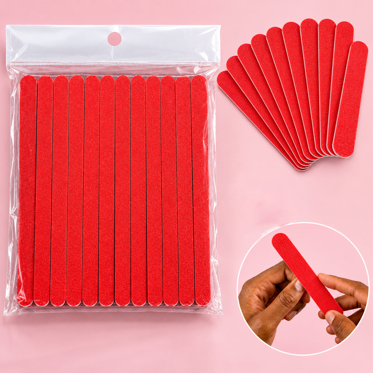 12 Pcs Nail Filer Set – Red Emery Board Nail Filer for Nail Art & Manicure