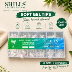 Short French Almond Soft Gel Tips SHILLS Professional 600PCS/Box, 12 Sizes