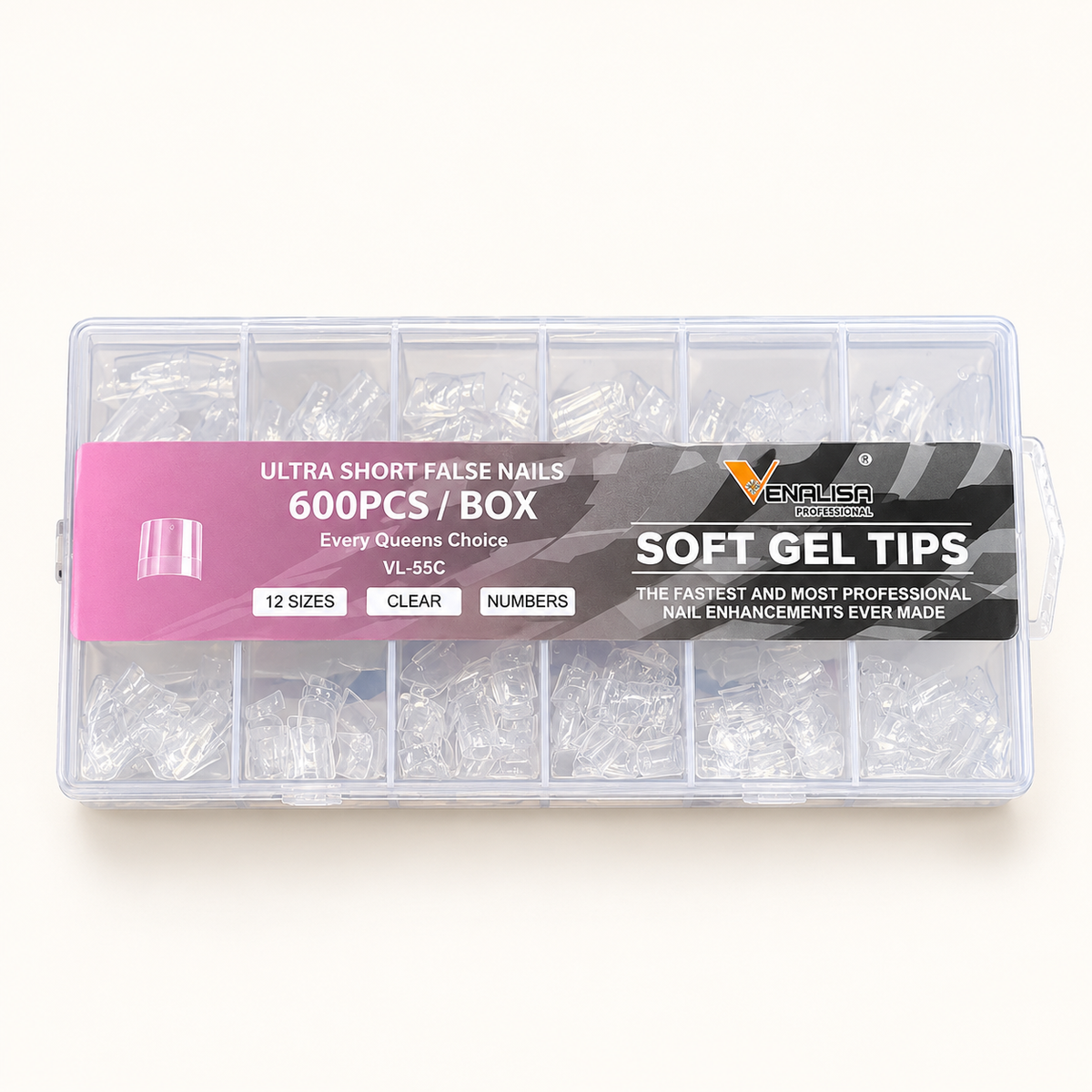 Ultra Short Soft Gel Nail Tips Venalisa Professional – 600PCS | 12 Sizes |VL-55C