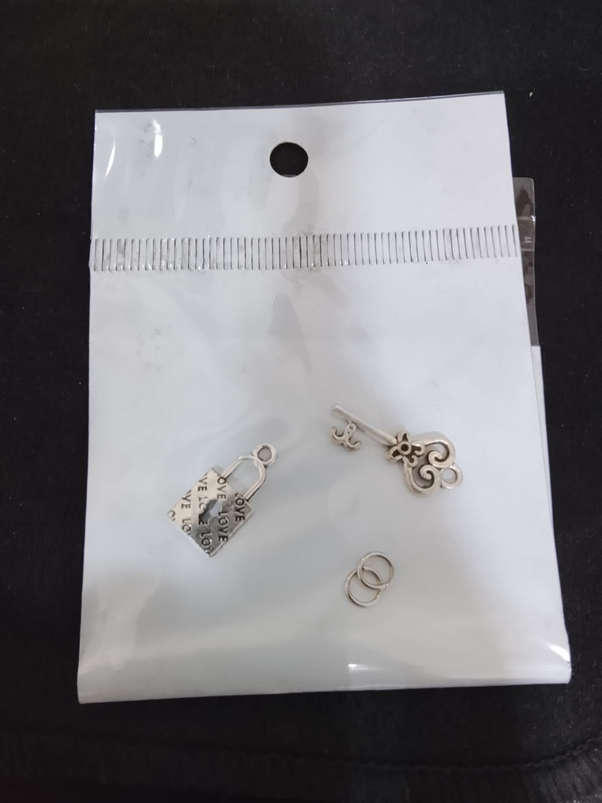 Silver 3D Nail Art Charms Set – Key, Lock & Double Ring Nail Decoration