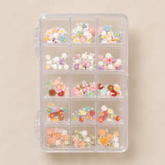 12 Grid Flower Nail Art Charm Box | Mixed 3D Floral Nail Decorations for Nail Art