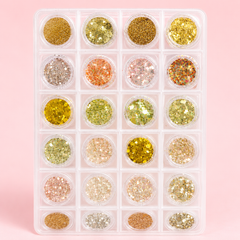 Gold Glitter Nail Art Decoration Set | 24 Grid Metallic Glitter Flakes for Nail Art