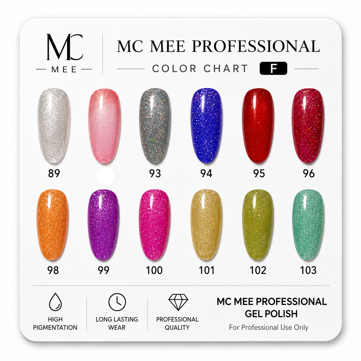 Chart-F 12pcs Set MC MEE Professional Gel Polish Collection | Gel Polish Mini Set for Home Use or Beginner