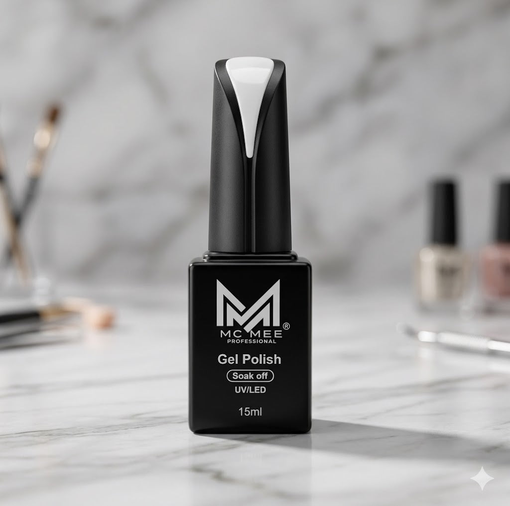 White Gel Polish 15ml MC MEE Professional – High Pigment UV/LED Soak Off Nail Gel for Salon & Home Use