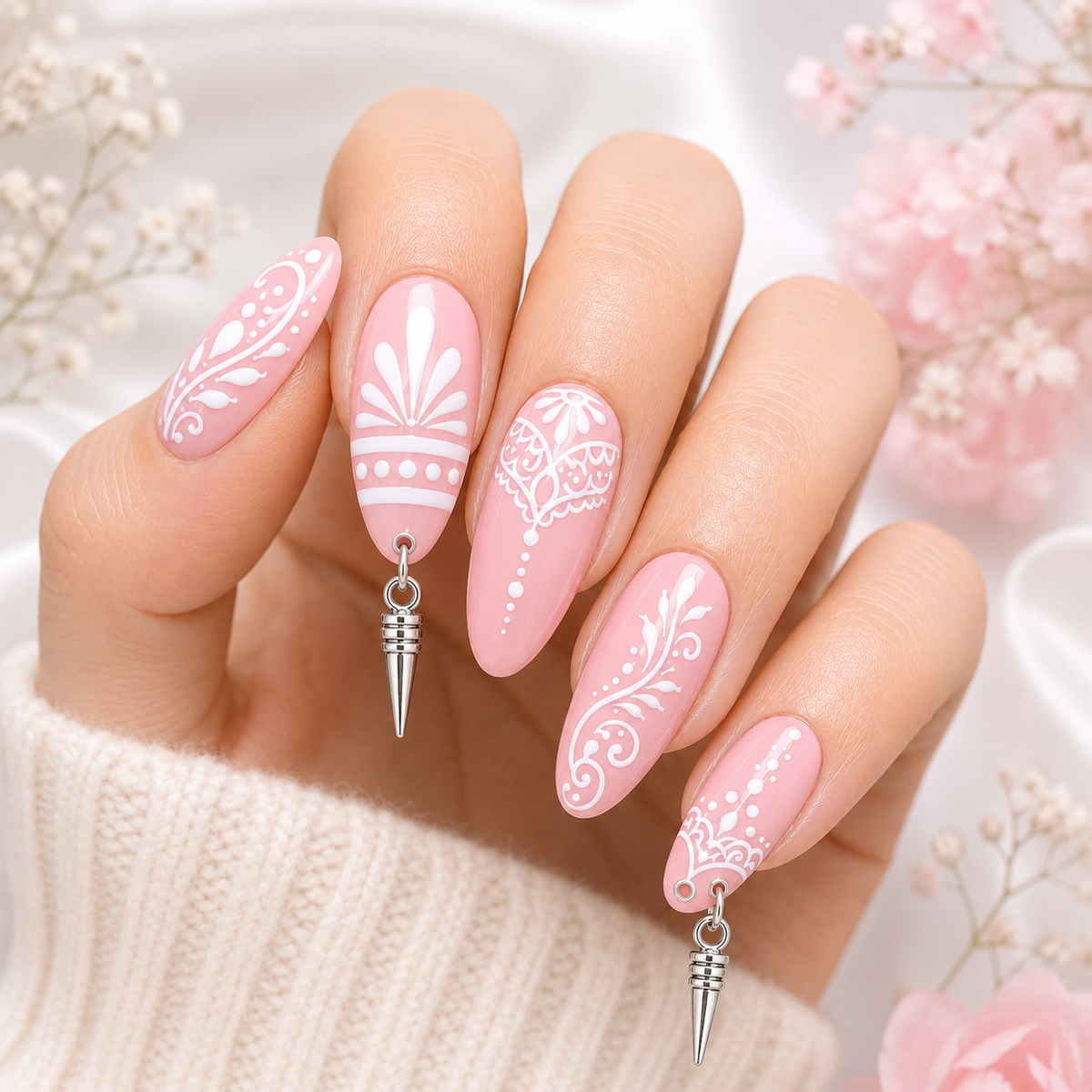 Silver Spike Dangle Nail Charms – 3D Punk Style Nail Art Accessories