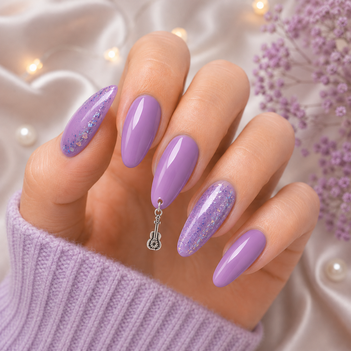 Silver Guitar Nail Charms – 3D Romantic Nail Art Decoration Accessories