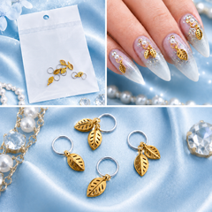 Golden Leaf Nail Art Charms Set for Navratri Nails