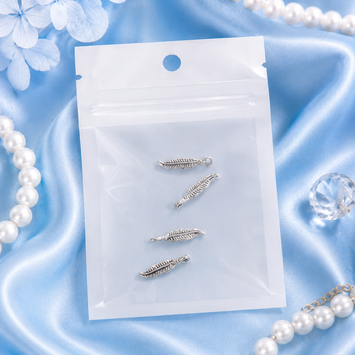 Silver Feather Nail Charms – 3D Metal Leaf Feather Nail Art Accessories