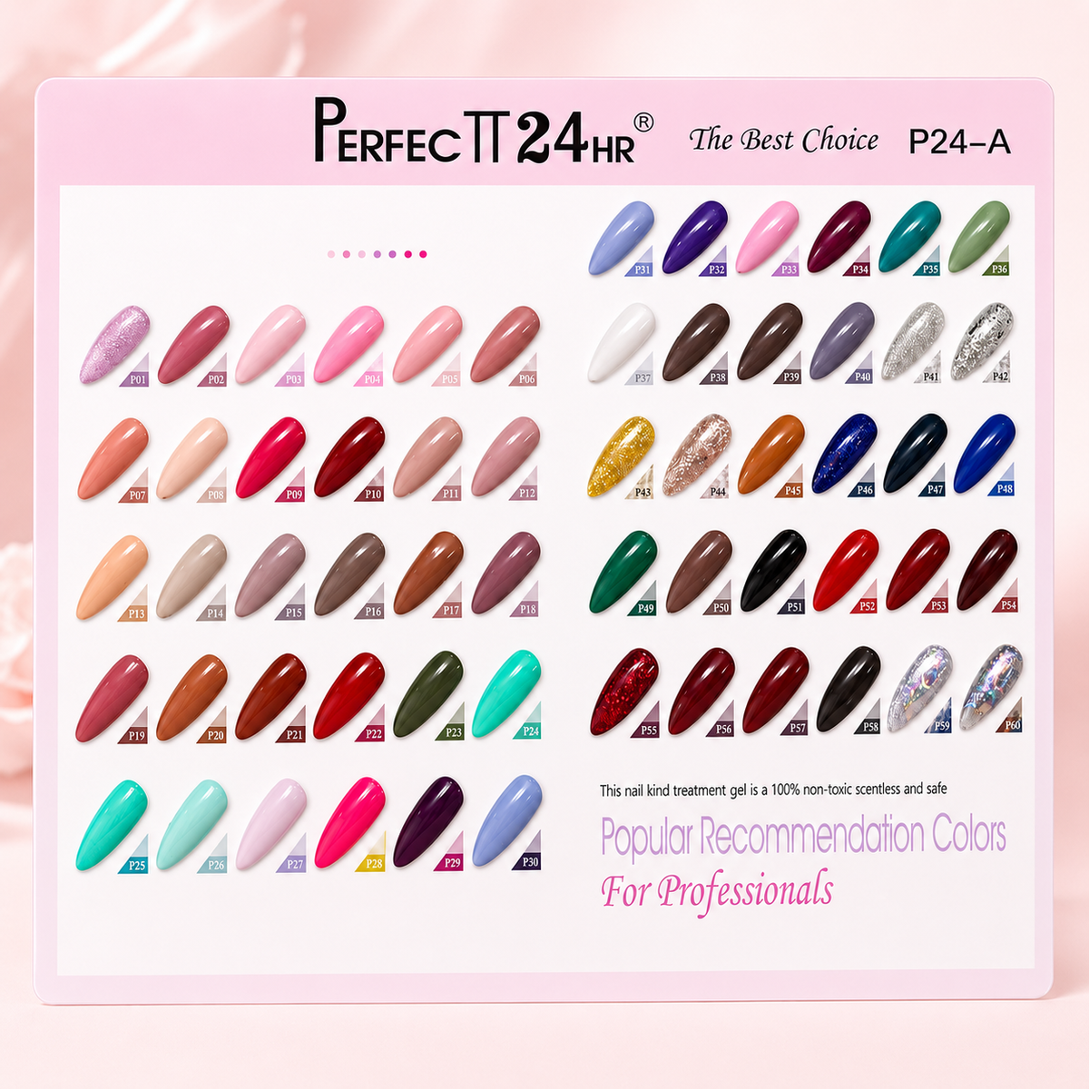 P24-A 60+5pcs Gel Polish Kit Perfectt 24hr | 5 Glitter & 2 Cat Eye Gel Polish Display