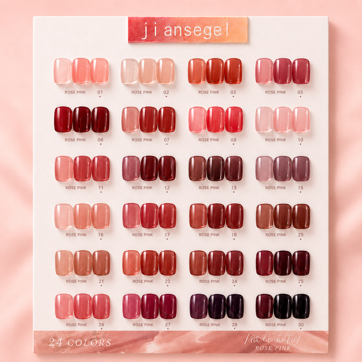 Base + Jelly Color Gel Polish Set 24 Pcs JI Ansegel | 15ml Jelly Gel Polish Collection